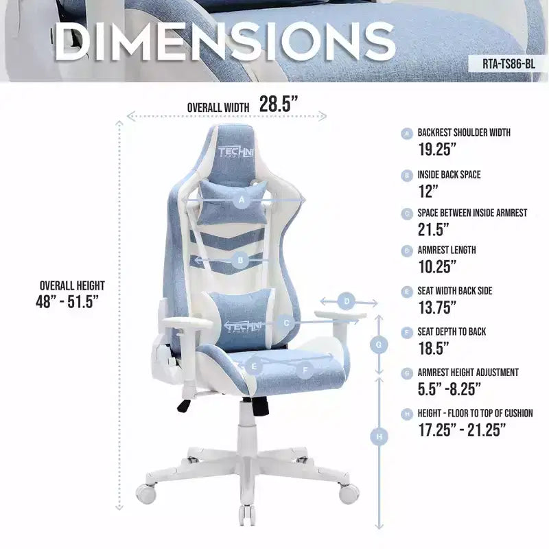 TUYOHW Chaise de jeu pivotante de 136 kg avec hauteur réglable, oreiller lombaire et appui-tête, roulettes, fauteuil de bureau ergonomique pour le bureau et la maison
