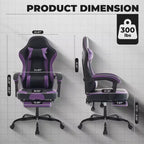 TUYOHW Chaise de bureau gaming pivotante à 360° avec roulettes, dossier inclinable, hauteur d'assise et repose-pieds réglables, chaise de jeu ergonomique, charge maximale 136 kg
