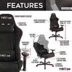 Chaise de jeu ergonomique réglable TUYOHW, pivotante à 360°, avec oreillers pour la tête et les lombaires, fauteuil inclinable à 90-150° pour le bureau et la maison, charge maximale de 113 kg, noire
