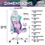 TUYOHW Sedie da gaming kawaii per PC con altezza regolabile, cuscino lombare a testa e a cuore, sedia girevole a 360° per casa e ufficio, portata massima 113 kg, rosa/verde/viola/bianco
