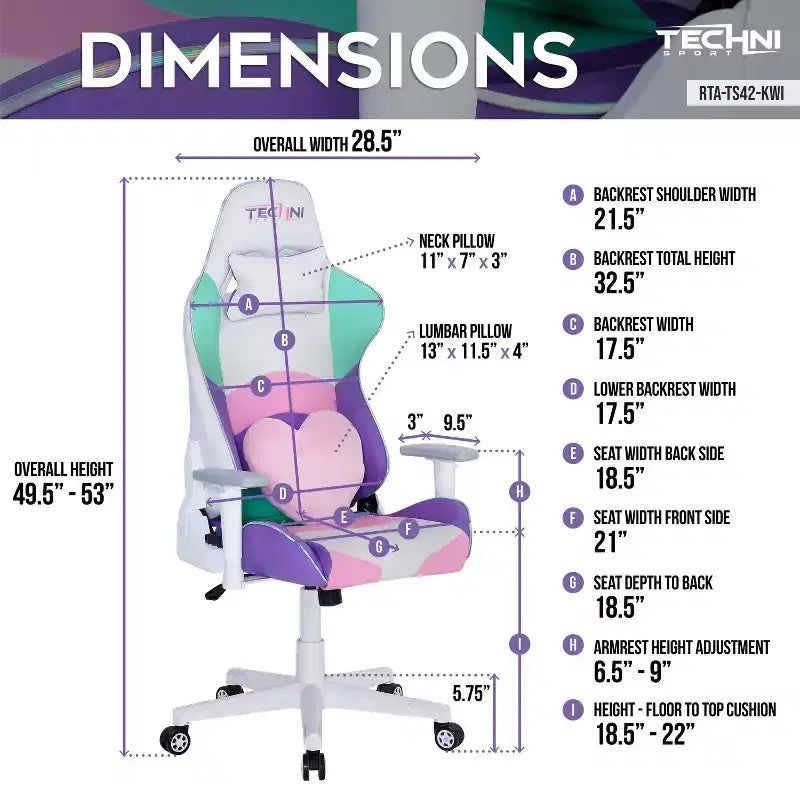 TUYOHW Sedie da gaming kawaii per PC con altezza regolabile, cuscino lombare a testa e a cuore, sedia girevole a 360° per casa e ufficio, portata massima 113 kg, rosa/verde/viola/bianco