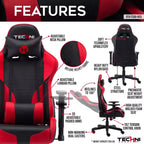 Chaise de jeu ergonomique réglable TUYOHW, chaises de bureau pivotantes à 360° avec oreiller cervical et lombaire, chaise inclinable de 90 à 150° pour le bureau et la maison, 113 kg max, rouge