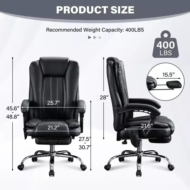 TUYOHW Chaise de massage Chaise de patron pour bureau, Chaise de bureau ergonomique pivotante à 360° avec repose-pieds, Chaise d'ordinateur inclinable avec hauteur réglable, Noir