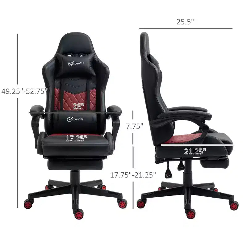 Chaise de jeu pivotante TUYOHW 300 lbs avec hauteur réglable, oreiller lombaire et appui-tête, fauteuil inclinable de bureau ergonomique pour le bureau et la maison, noir