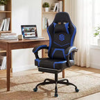 Sedia da Gaming Costway con Poggiatesta, Supporto Lombare, Braccioli a Collegamento, Schienale Reclinabile Bianco e Nero/Blu Marino e Nero