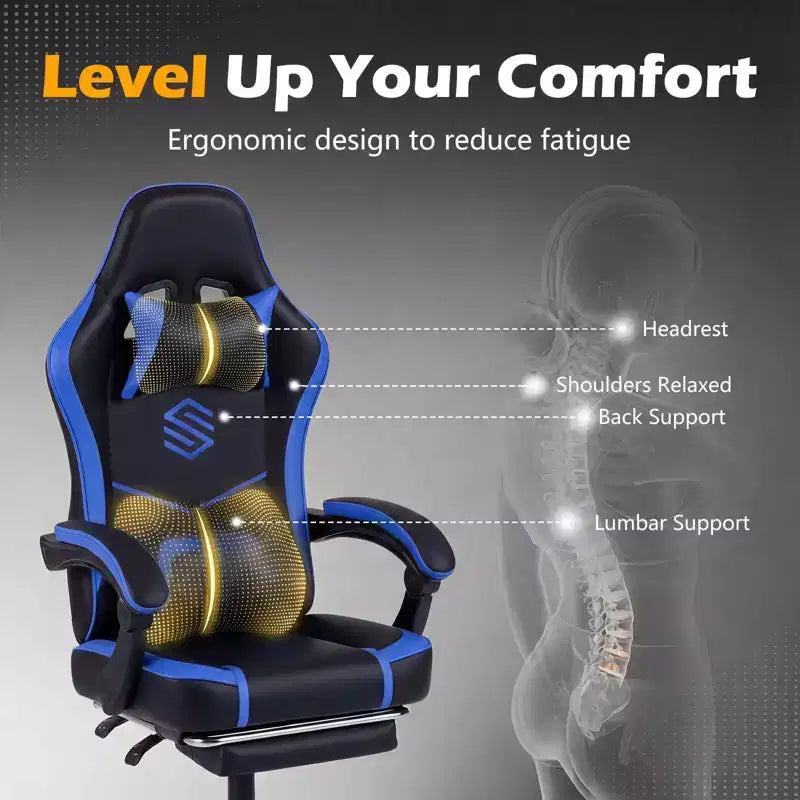 Sedia da Gaming Costway con Poggiatesta, Supporto Lombare, Braccioli a Collegamento, Schienale Reclinabile Bianco e Nero/Blu Marino e Nero