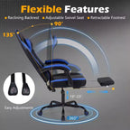Sedia da Gaming Costway con Poggiatesta, Supporto Lombare, Braccioli a Collegamento, Schienale Reclinabile Bianco e Nero/Blu Marino e Nero