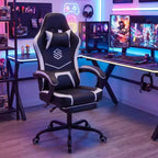 Sedia da Gaming Costway con Poggiatesta, Supporto Lombare, Braccioli a Collegamento, Schienale Reclinabile Bianco e Nero/Blu Marino e Nero