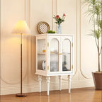 Armoire de rangement classique en bois d'hévéa et verre pour salon