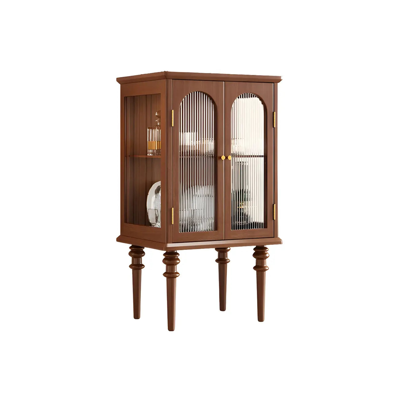 Armoire de rangement classique en bois d'hévéa et verre pour salon