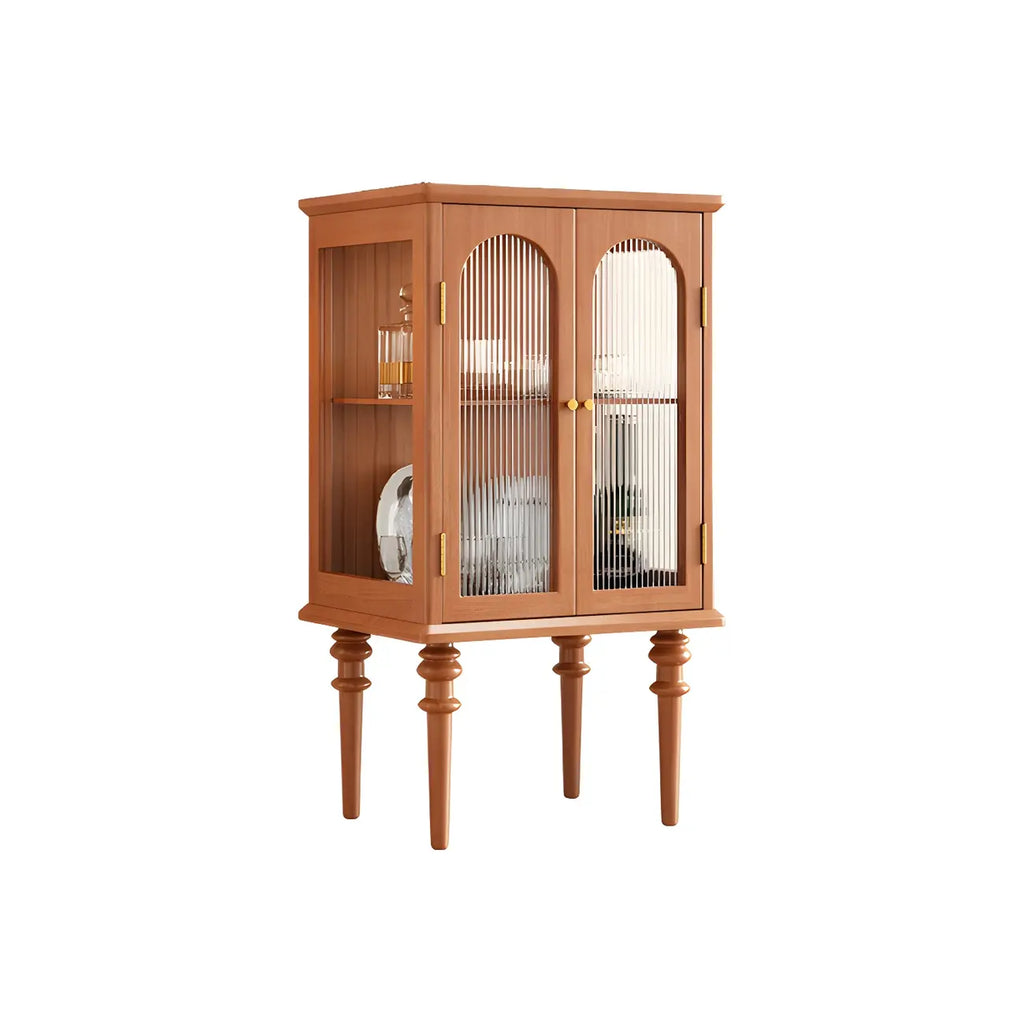 Armoire de rangement classique en bois d'hévéa et verre pour salon