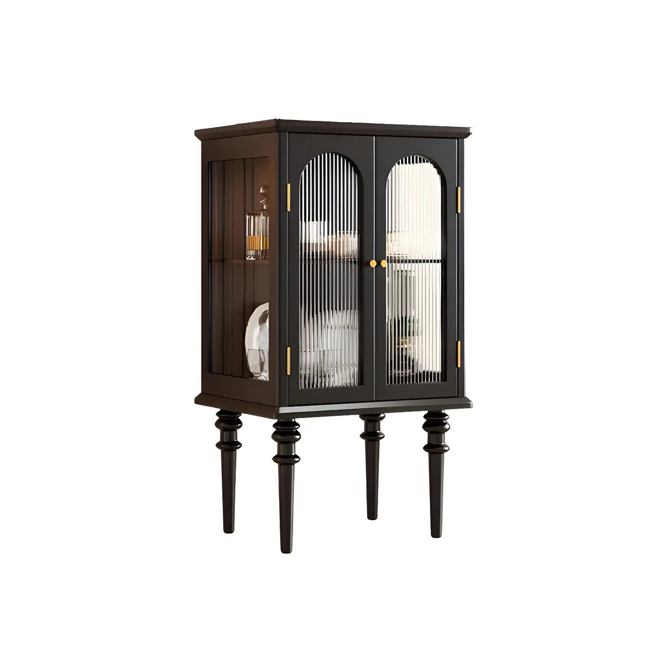 Armoire de rangement classique en bois d'hévéa et verre pour salon