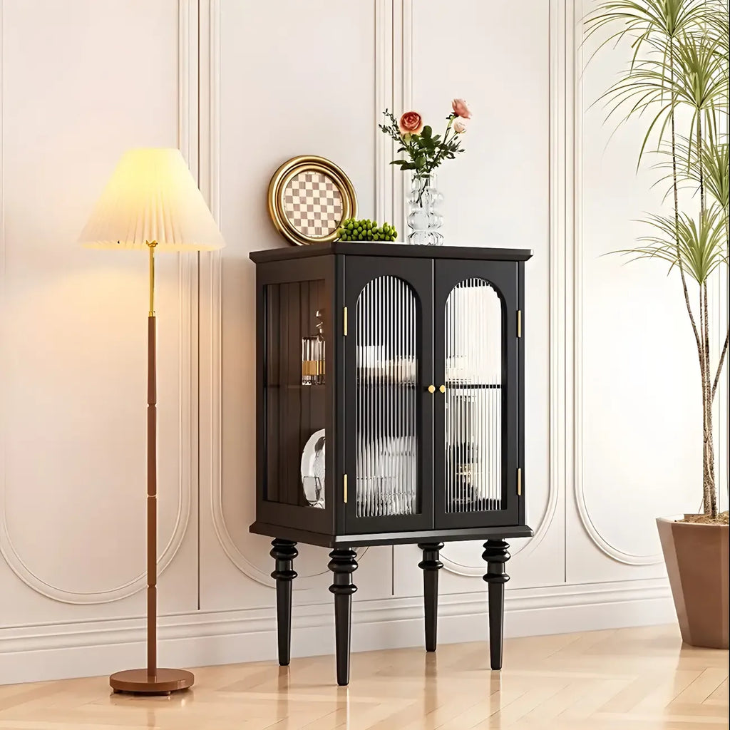 Armoire de rangement classique en bois d'hévéa et verre pour salon
