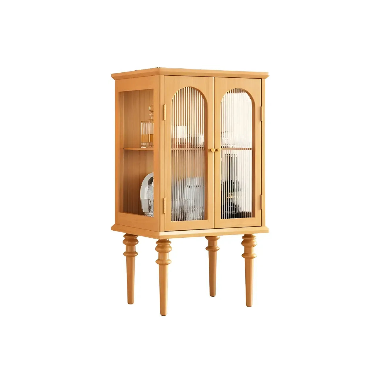 Armoire de rangement classique en bois d'hévéa et verre pour salon