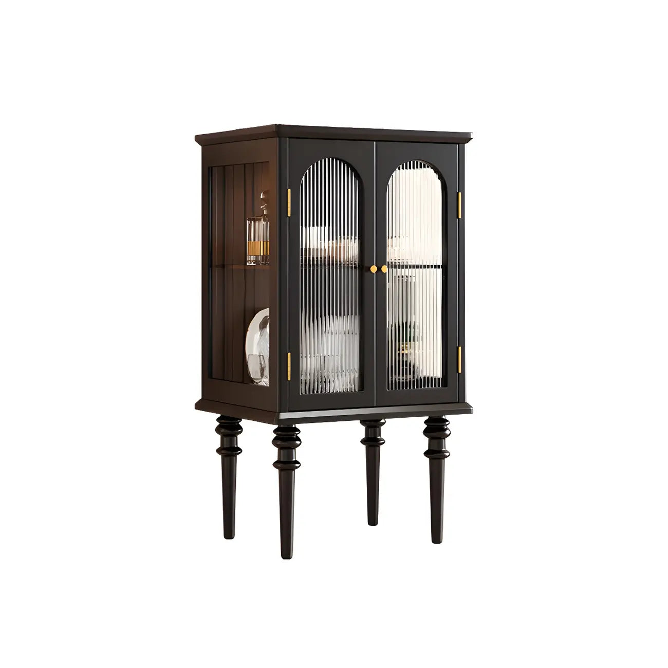 Armoire de rangement classique en bois d'hévéa et verre pour salon