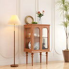 Armoire de rangement classique en bois d'hévéa et verre pour salon