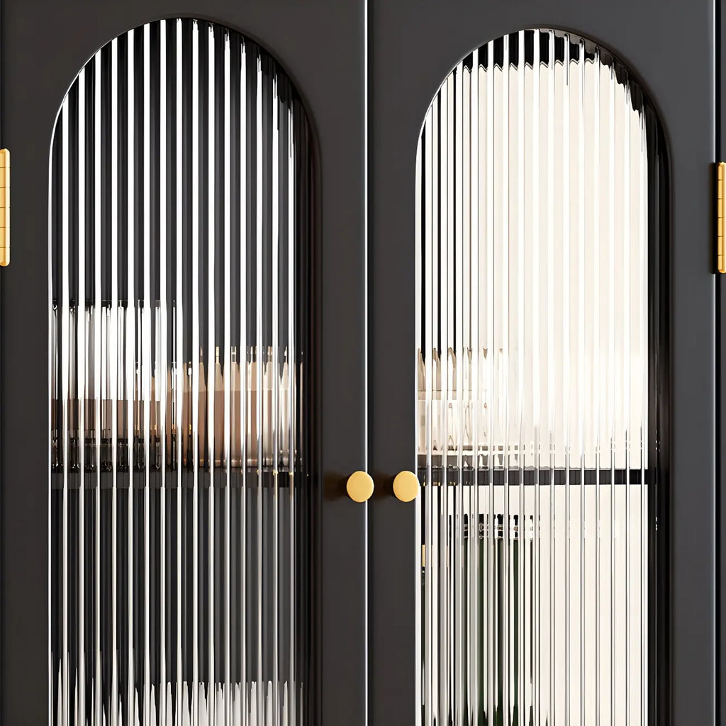 Armoire de rangement classique en bois d'hévéa et verre pour salon