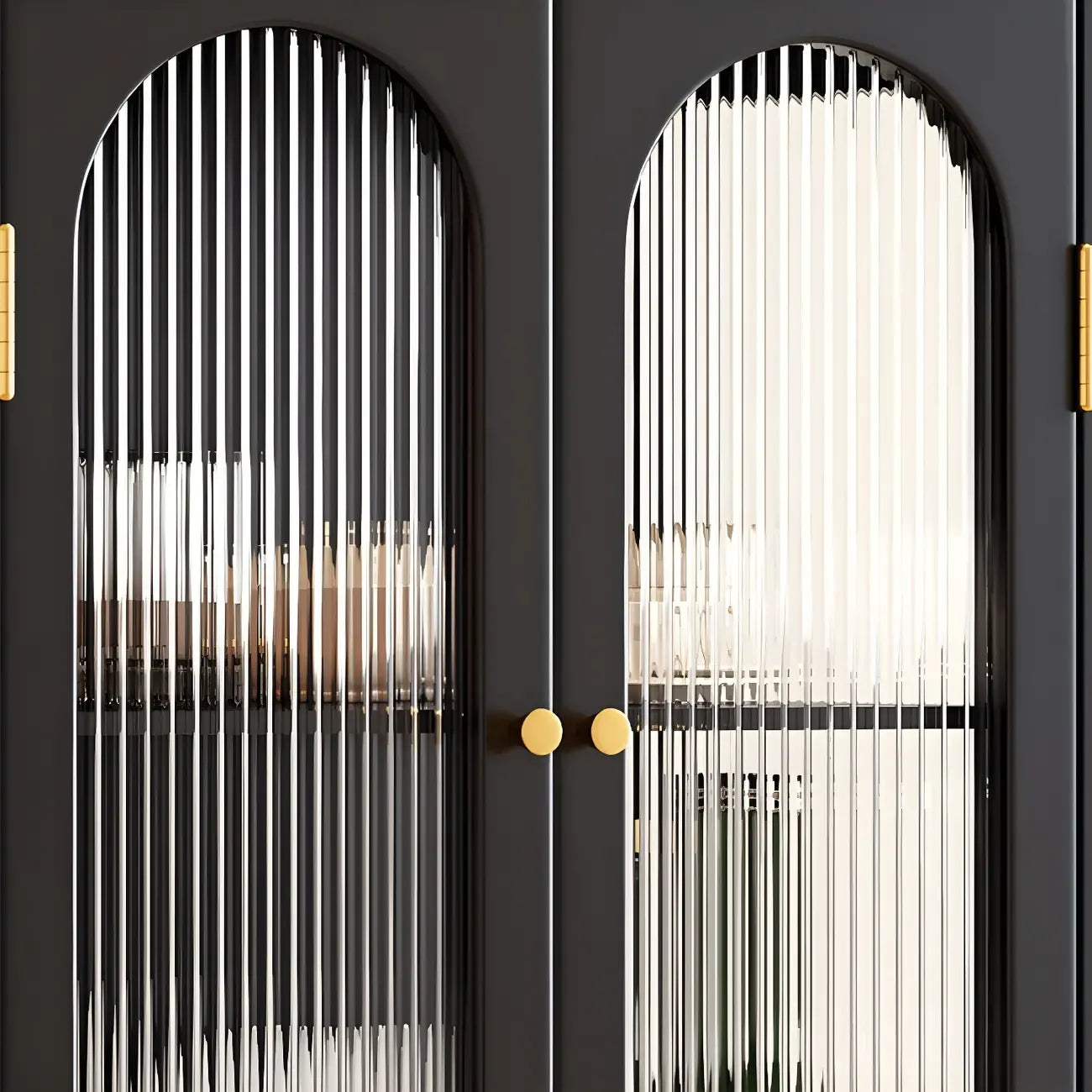 Armoire de rangement classique en bois d'hévéa et verre pour salon