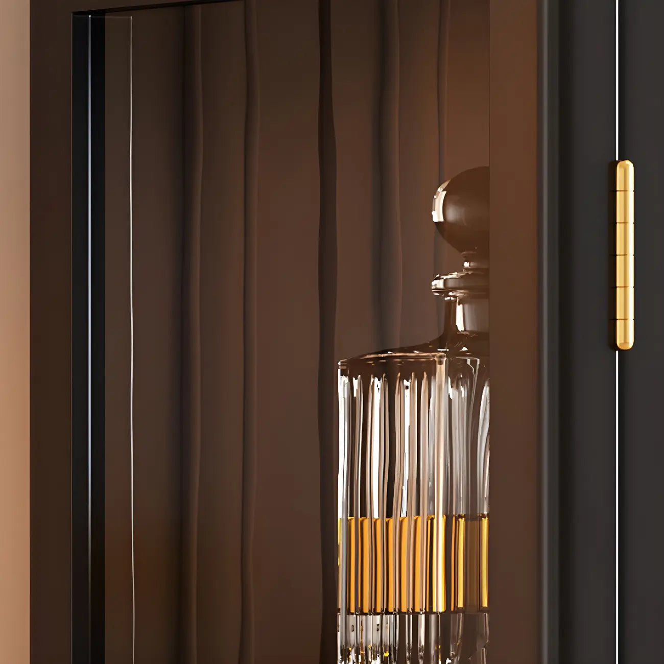 Armoire de rangement classique en bois d'hévéa et verre pour salon