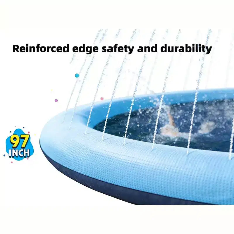 Jasonwell Tapis de jeu aquatique antidérapant pour enfants et chiens - Piscine à jet d'eau épaissie de 97 cm, jouet d'eau extérieur amusant pour enfants et animaux de compagnie, bleu