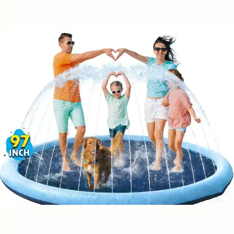 Jasonwell Tapis de jeu aquatique antidérapant pour enfants et chiens - Piscine à jet d'eau épaissie de 97 cm, jouet d'eau extérieur amusant pour enfants et animaux de compagnie, bleu