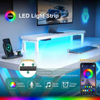 Bureau de Gamer TUYOHW,Bureau Informatique avec Support Moniteur,Structure en X,Station de Recharge USB,Bande Lumineuse LED,Plateau Épais,Bureau d'Écriture pour le Bureau