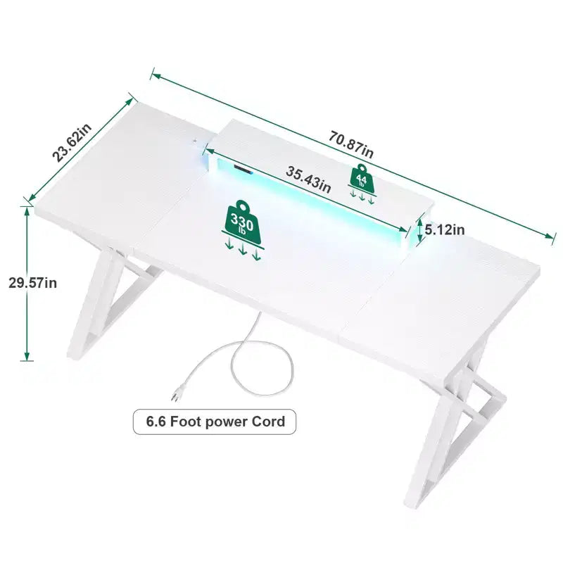 Bureau de Gamer TUYOHW,Bureau Informatique avec Support Moniteur,Structure en X,Station de Recharge USB,Bande Lumineuse LED,Plateau Épais,Bureau d'Écriture pour le Bureau