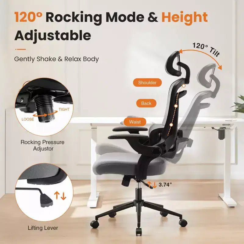 Chaise de bureau ergonomique à dossier haut TUYOHW avec support lombaire réglable, chaise de jeu avec accoudoirs relevables, chaise d'ordinateur en maille pour la maison, le bureau