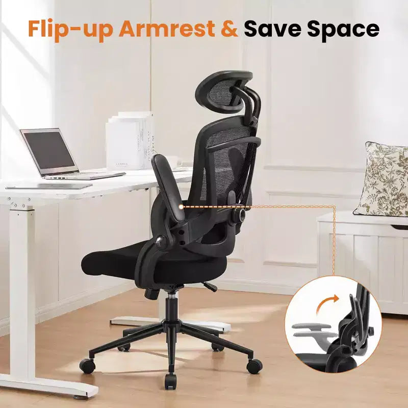 Chaise de bureau ergonomique à dossier haut TUYOHW avec support lombaire réglable, chaise de jeu avec accoudoirs relevables, chaise d'ordinateur en maille pour la maison, le bureau