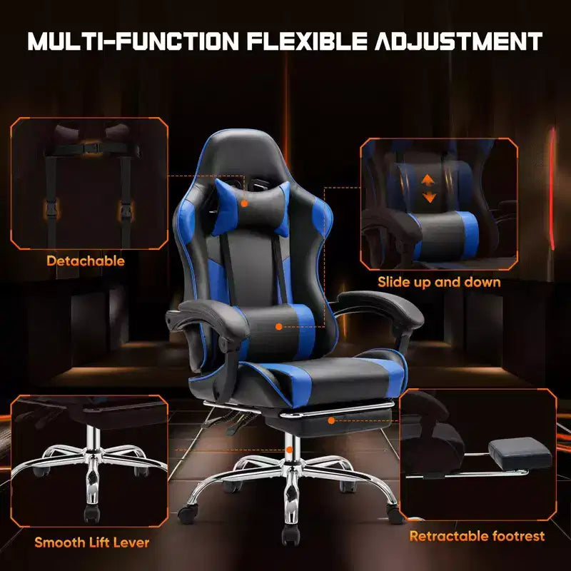 TUYOHW Sedia da Gaming Ergonomica con Poggiapiedi, Poltrona Reclinabile in Pelle PU con Poggiatesta e Bracciolo Fisso, Sedia da Ufficio per Studio