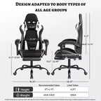 Sedia da gaming stile racing, sedia e-sports ergonomica con massaggio, pelle PU, schiuma stampata ad alta densità, comoda e sicura, bianca