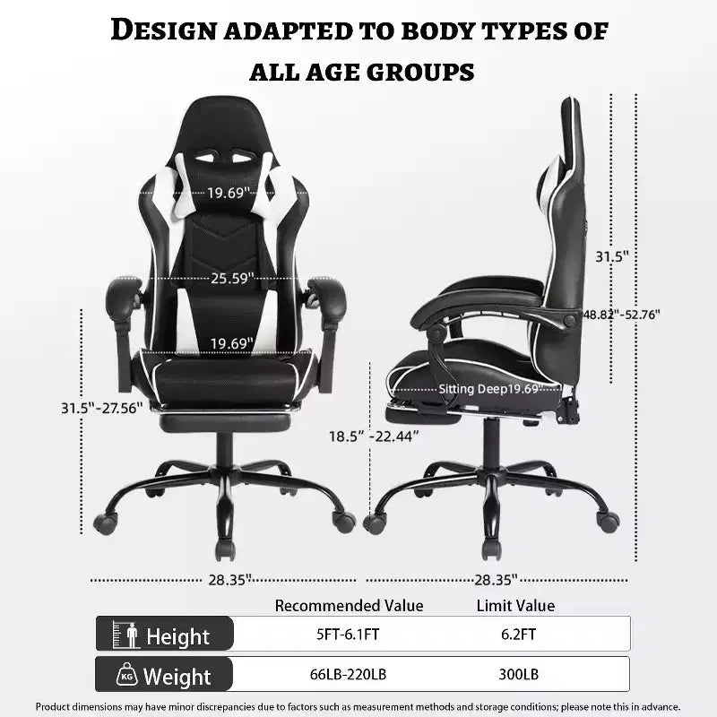 Sedia da gaming stile racing, sedia e-sports ergonomica con massaggio, pelle PU, schiuma stampata ad alta densità, comoda e sicura, bianca