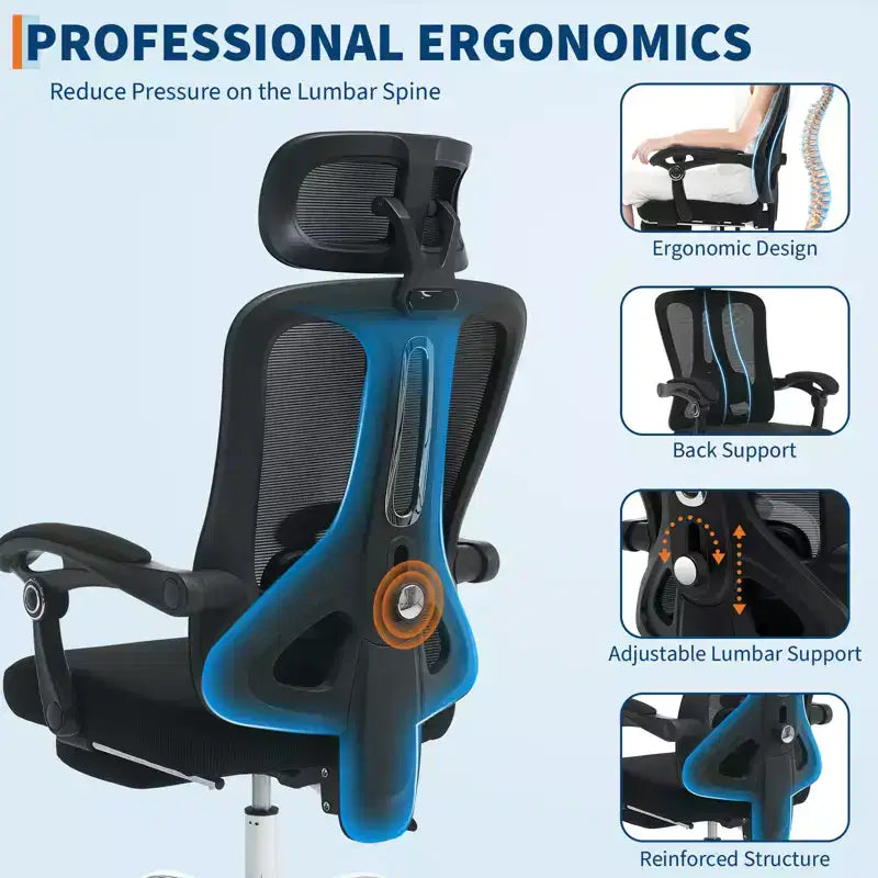 Sedia reclinabile ergonomica Acekool con poggiapiedi, supporto lombare e poggiatesta regolabili, per casa, ufficio, sala giochi