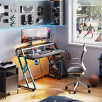 Bureau de jeu BALHAM TRADE de 48 pouces avec prise électrique, lumières LED et étagère de rangement pour PC en fibre de carbone