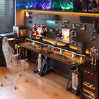 Bureau de jeu BALHAM TRADE de 48 pouces avec prise électrique, lumières LED et étagère de rangement pour PC en fibre de carbone