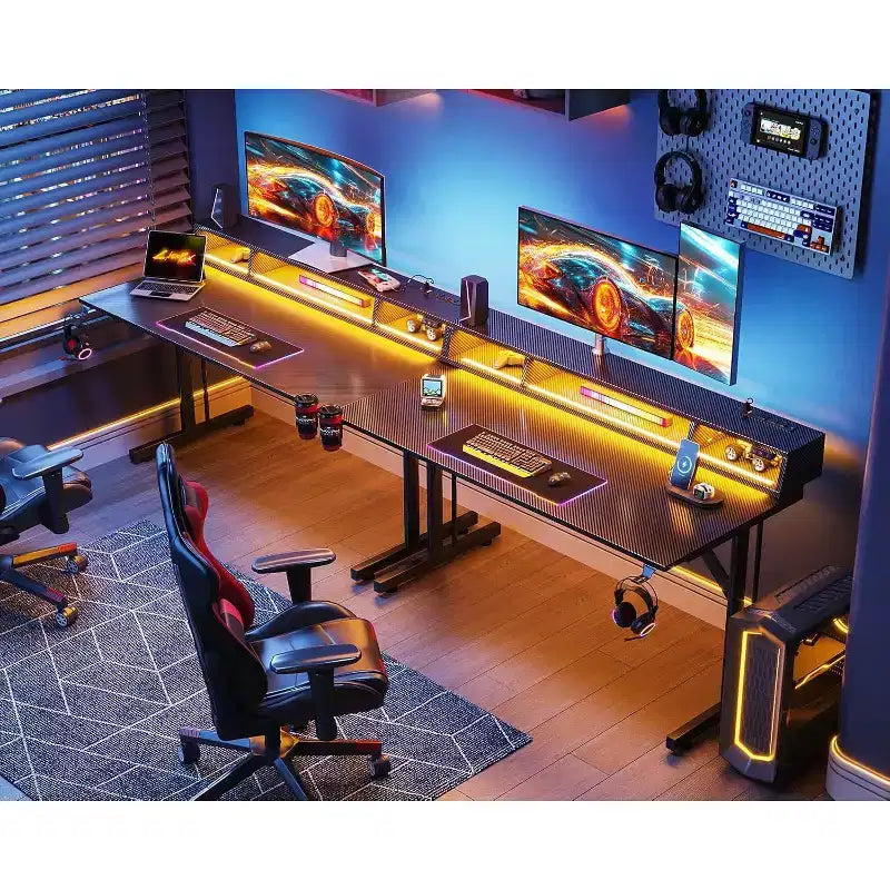 BALHAM TRADE - Bureau de jeu LED 48 pouces avec prises de courant, petite table d'ordinateur, support flottant pour écran
