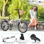 NAYSAYE Vélo pliant 20 pouces pour adultes avec panier, support de téléphone, garde-boue, cadre en acier 6 vitesses, double freins en V pour hommes et femmes, blanc, 61 x 26,38 x 42,13