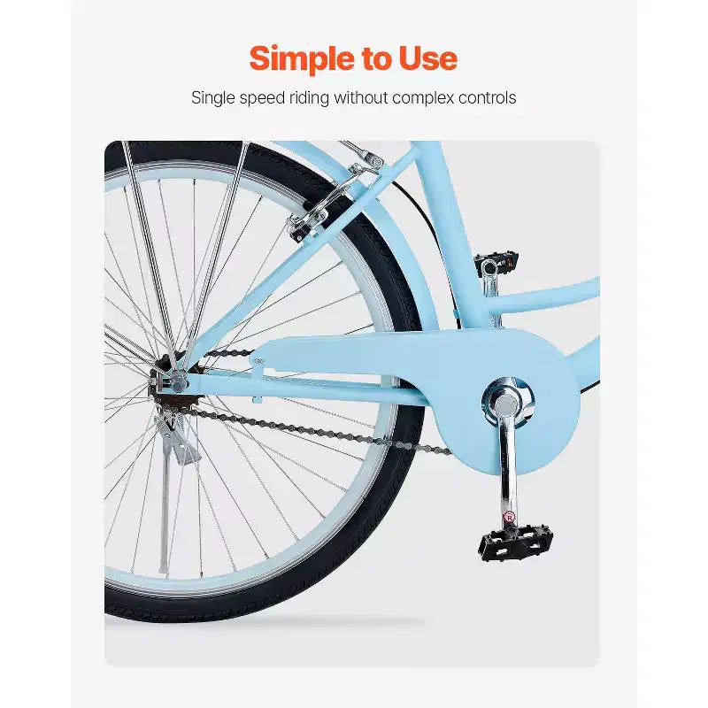 VEVOR Cruiser Bike, 1 velocità, Bici da spiaggia Cruiser da 26 pollici azzurra con cestino di grande capacità e portapacchi posteriore, Bici Cruiser sicura e robusta, azzurra