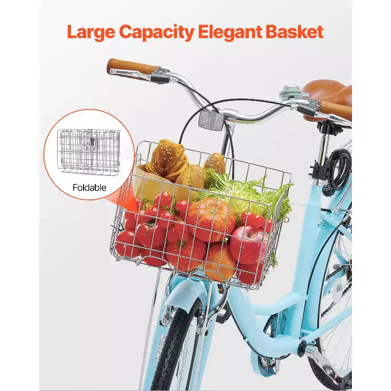 VEVOR Cruiser Bike, 1 velocità, Bici da spiaggia Cruiser da 26 pollici azzurra con cestino di grande capacità e portapacchi posteriore, Bici Cruiser sicura e robusta, azzurra