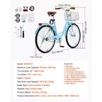 VEVOR Cruiser Bike, 1 velocità, Bici da spiaggia Cruiser da 26 pollici azzurra con cestino di grande capacità e portapacchi posteriore, Bici Cruiser sicura e robusta, azzurra