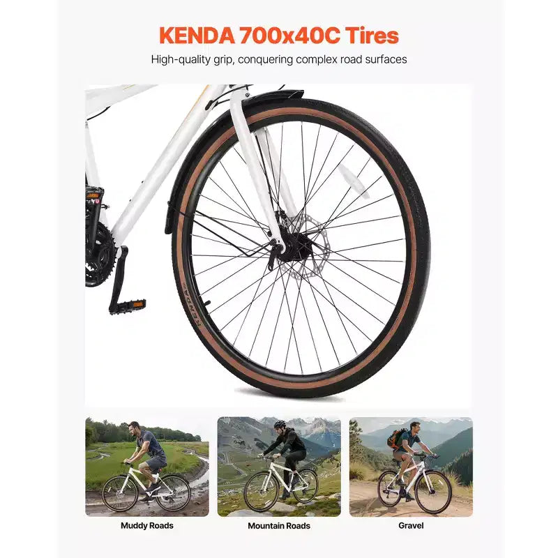 Vélo hybride VEVOR, cadre en aluminium léger, vélo hybride 700c pour hommes et femmes, vélos de ville urbains pour adultes avec cadre ouvert, blanc