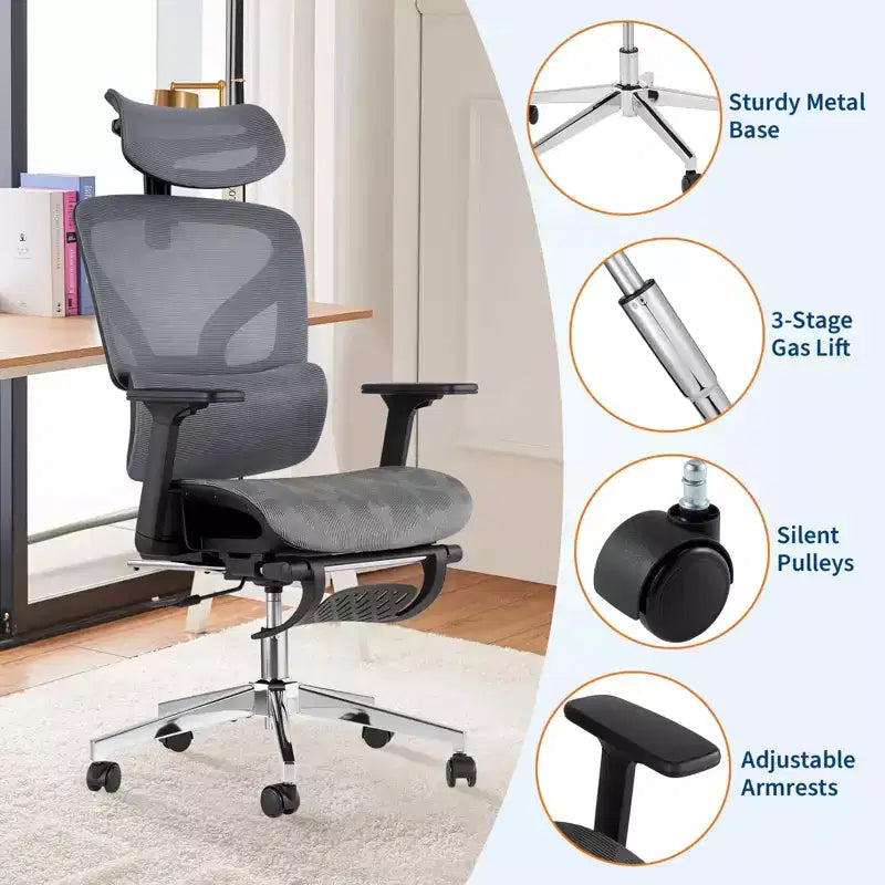 Sedia da Ufficio Ergonomica, Comoda Sedia da Scrivania con Schienale Alto e Braccioli Regolabili 3D, Sedia Girevole per Lavoro, Studio, Gaming