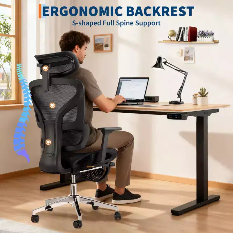 Sedia da Ufficio Ergonomica, Comoda Sedia da Scrivania con Schienale Alto e Braccioli Regolabili 3D, Sedia Girevole per Lavoro, Studio, Gaming
