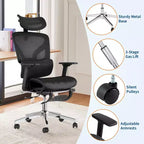 Sedia da Ufficio Ergonomica, Comoda Sedia da Scrivania con Schienale Alto e Braccioli Regolabili 3D, Sedia Girevole per Lavoro, Studio, Gaming