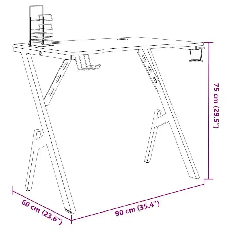 vidaXL Bureau de gaming avec pieds en Y, bureau d'ordinateur ergonomique, bureau d'ordinateur de jeu robuste