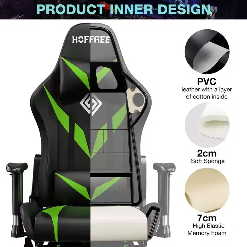 Sedia da Gaming Reclinabile per Massaggio Hoffree, Ergonomica da Ufficio per PC con Altoparlante Bluetooth e Luci RGB