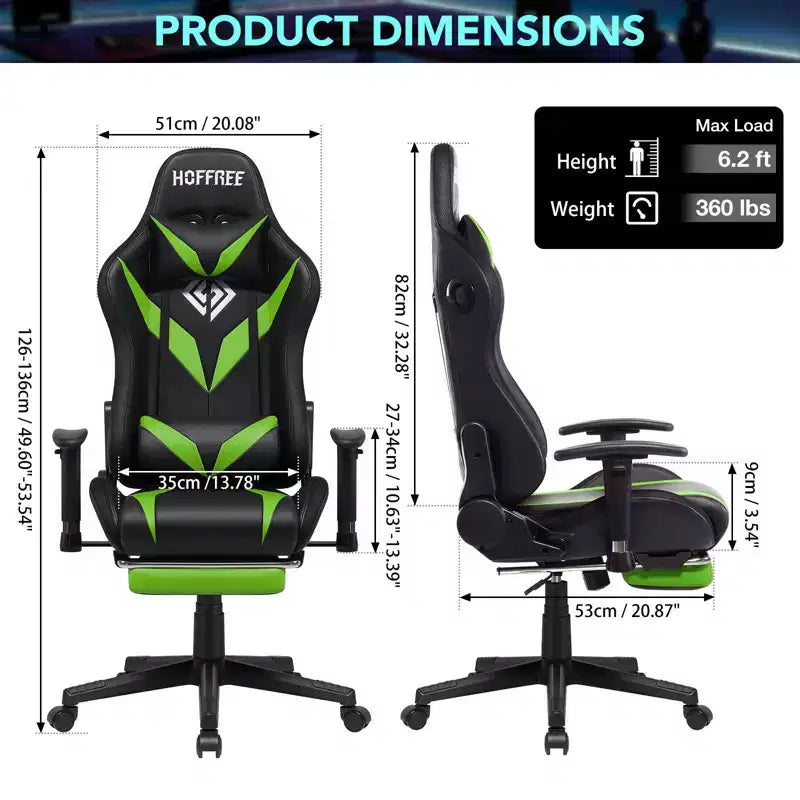 Sedia da Gaming Reclinabile per Massaggio Hoffree, Ergonomica da Ufficio per PC con Altoparlante Bluetooth e Luci RGB