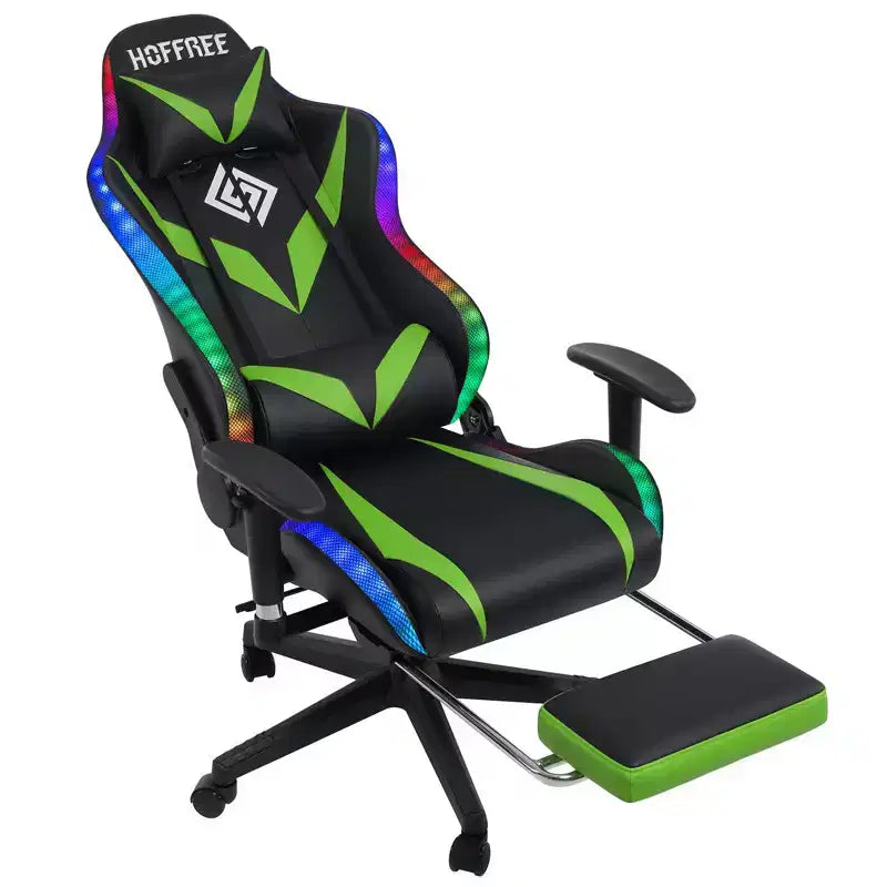 Sedia da Gaming Reclinabile per Massaggio Hoffree, Ergonomica da Ufficio per PC con Altoparlante Bluetooth e Luci RGB