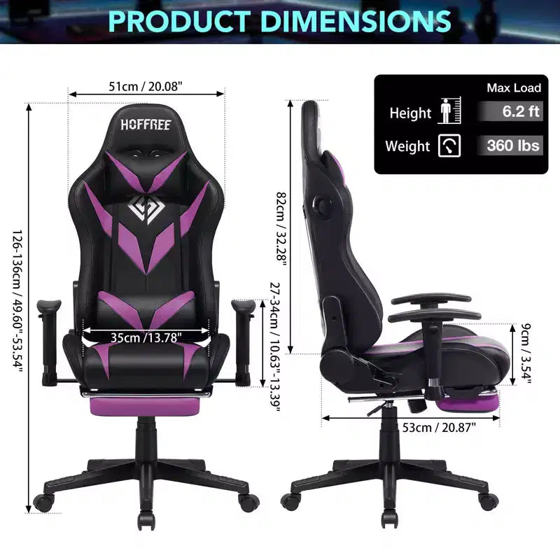 Sedia da Gaming Reclinabile per Massaggio Hoffree, Ergonomica da Ufficio per PC con Altoparlante Bluetooth e Luci RGB
