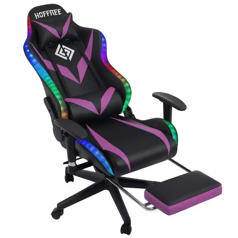 Sedia da Gaming Reclinabile per Massaggio Hoffree, Ergonomica da Ufficio per PC con Altoparlante Bluetooth e Luci RGB